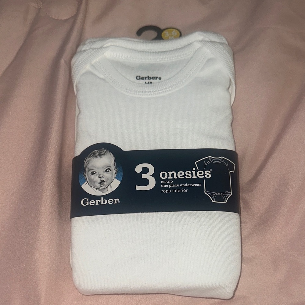 Gerber White Baby Onesies 3-Pack with Navy Band